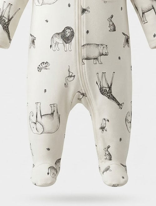 White printed zipper sleepsuit