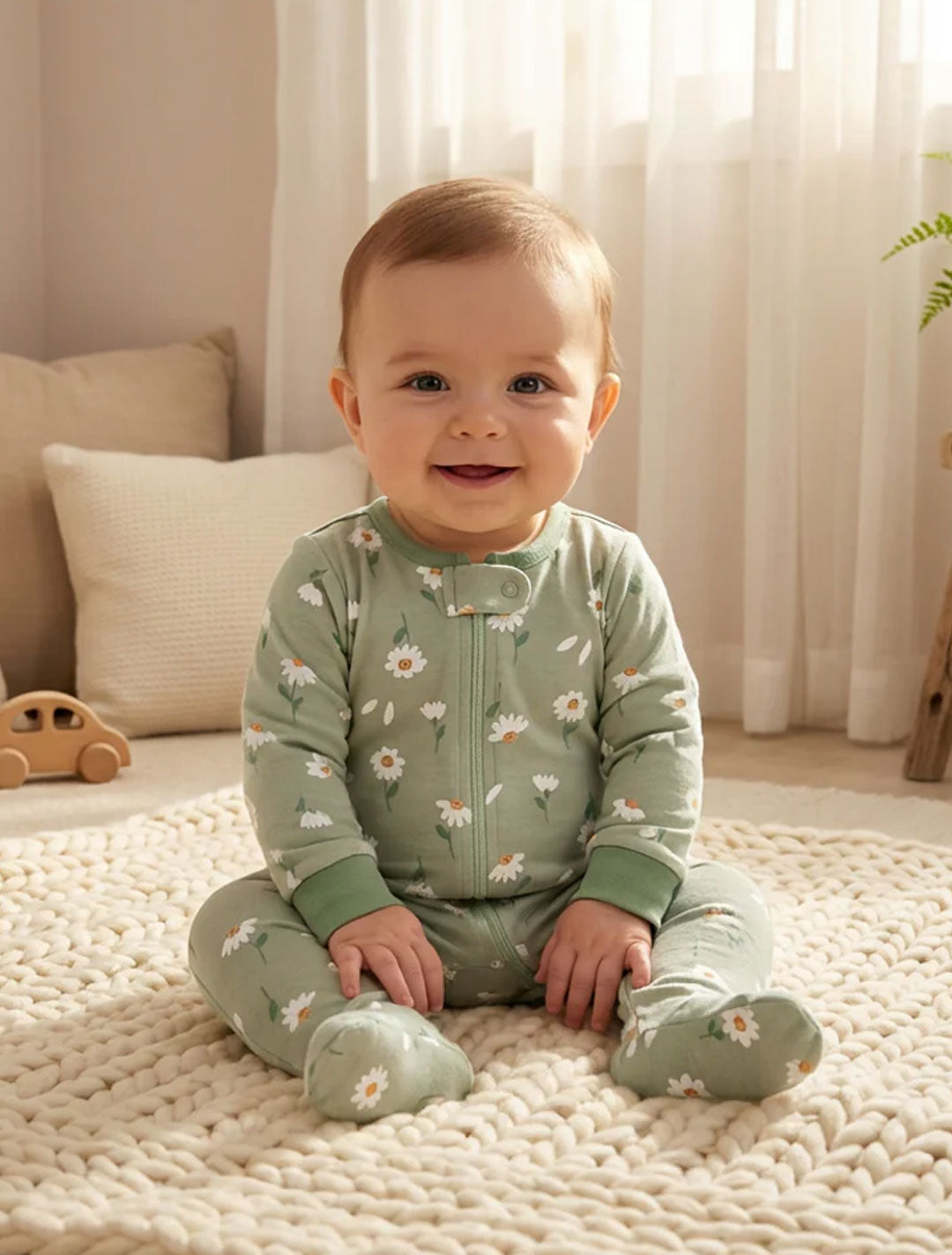 SAGE GREEN FLORAL ZIPPER SLEEPSUIT