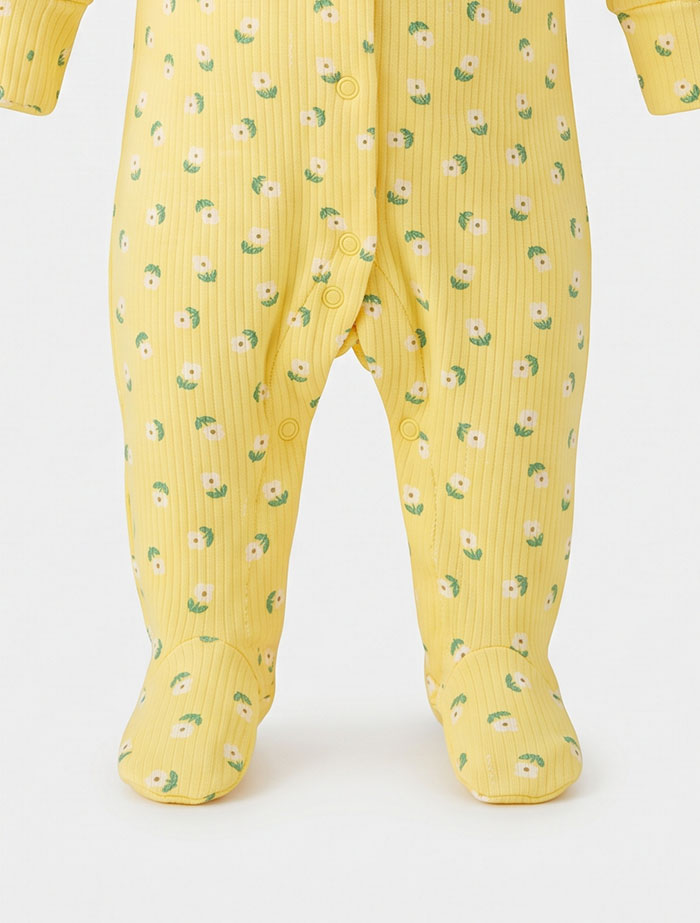 Yellow floral ribbed sleepsuit