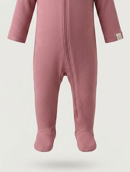 Pink ribbed zipper sleepsuit