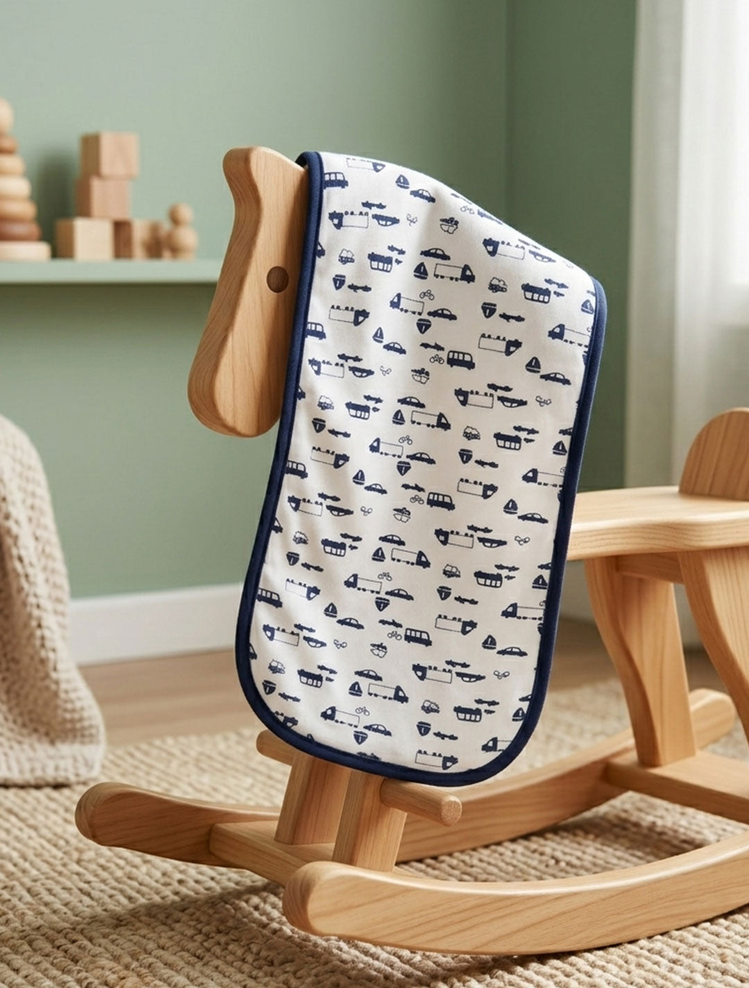 NAVY BLUE CAR PRINTED BURP CLOTH