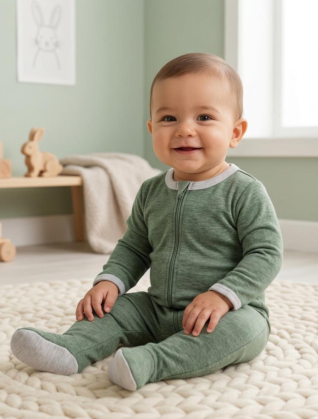 GREEN ZIPPER SLEEPSUIT