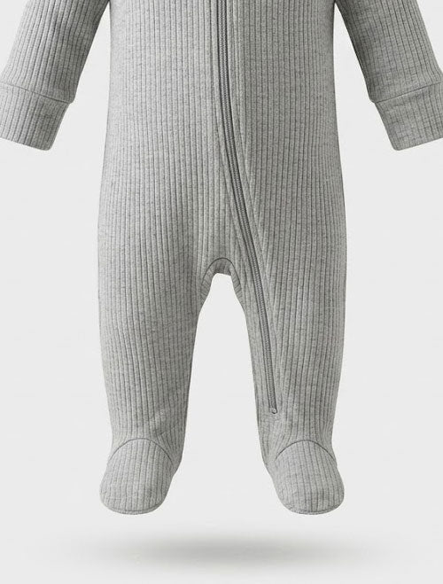Grey ribbed zipper sleepsuit
