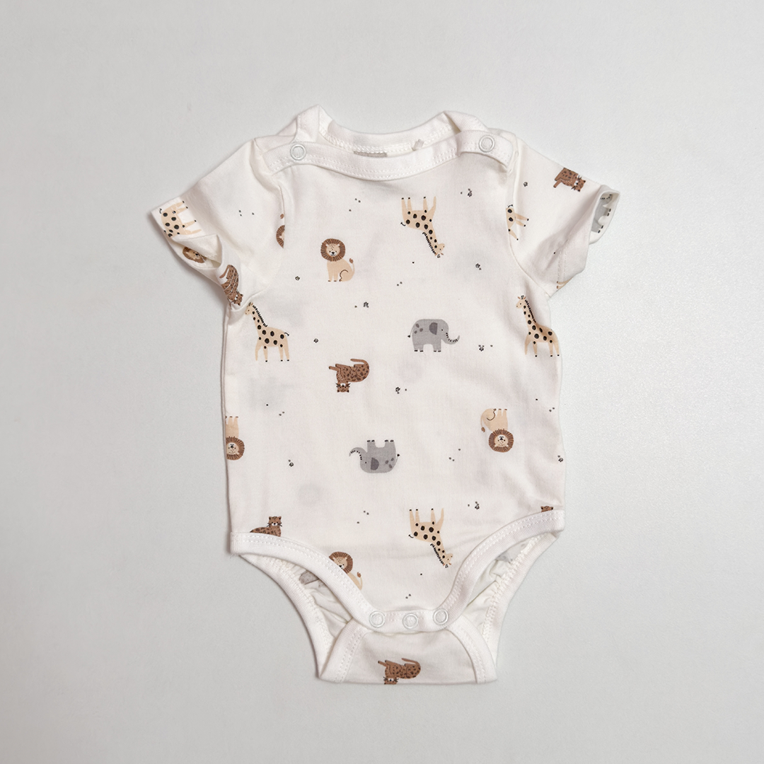 WHITE ANIMAL PRINTED ONESIE