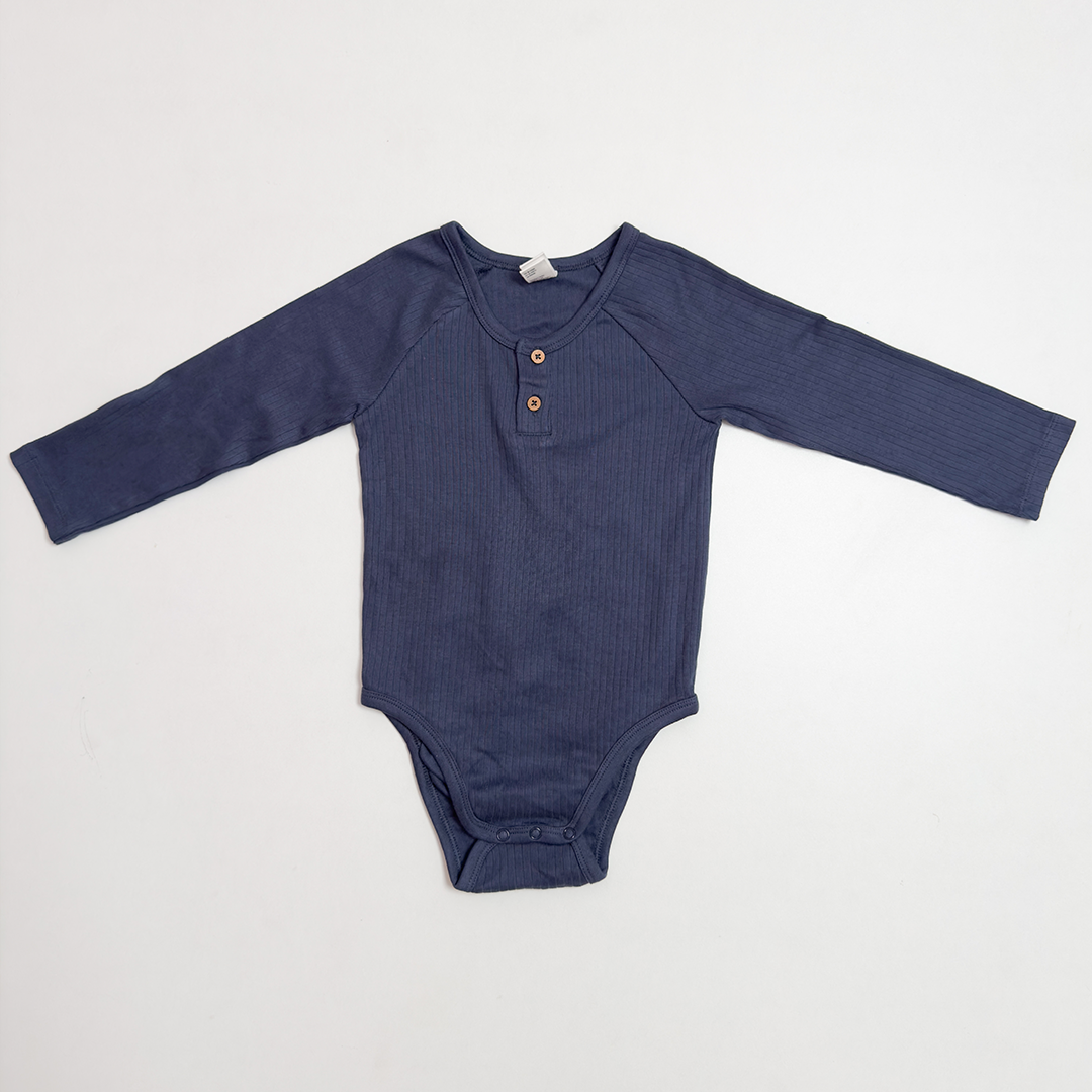 NAVY BLUE RIBBED BUTTON ONESIE