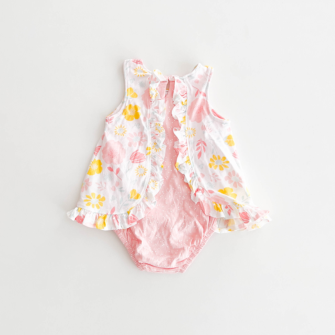 PINK FRILLED FLORAL FROCK