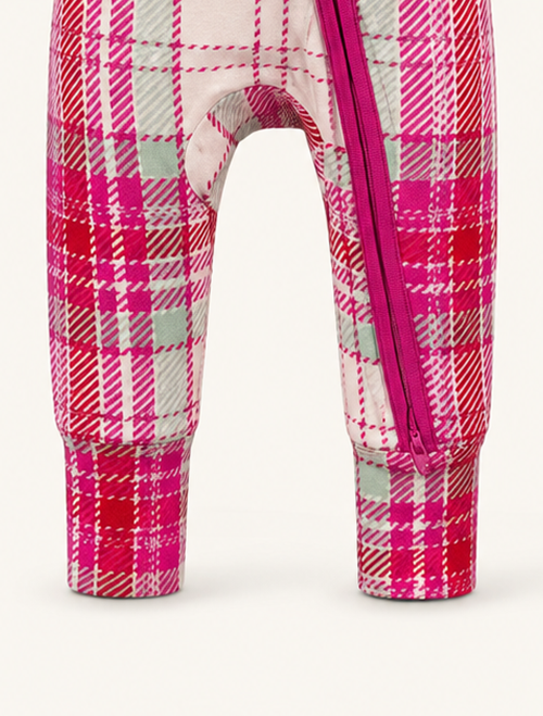 Pink check viscous zipper romper