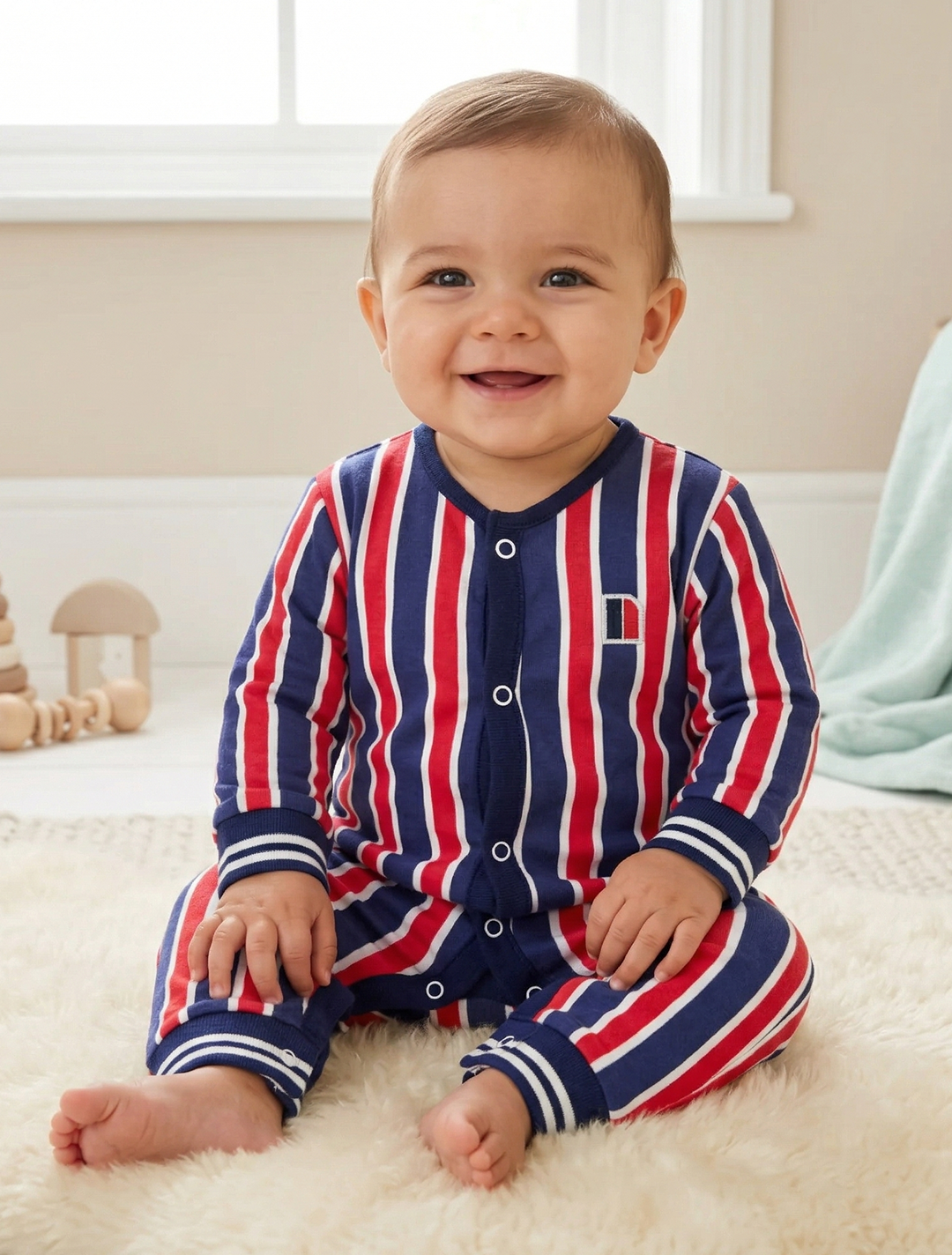 BLUE AND RED STRIPED ROMPER