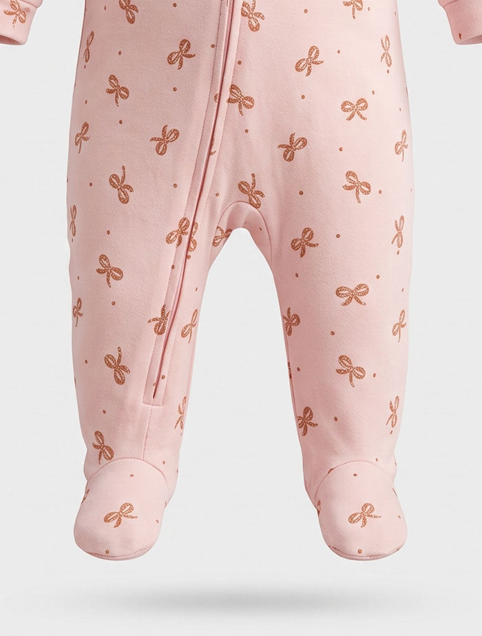 Powder pink gold ribbon zipper sleep suit
