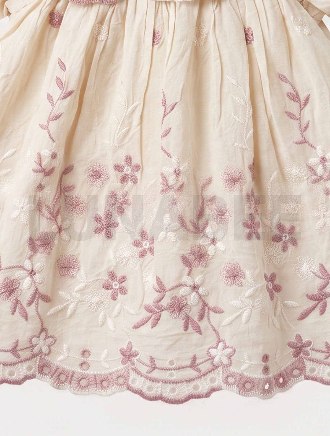 Pink floral embroidered puff sleeve dress