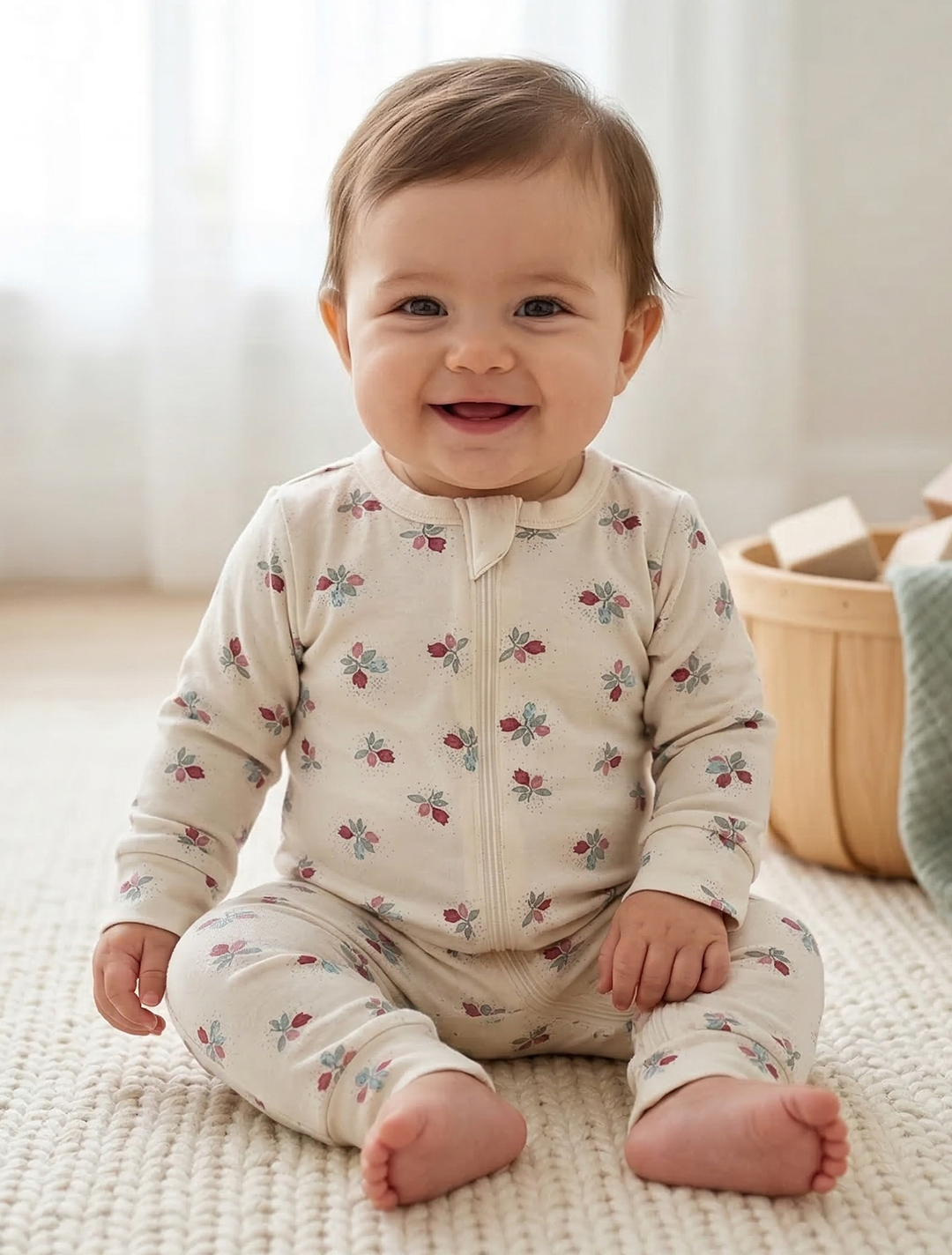 IVORY FLORAL VISCOUS ZIPPER ROMPER
