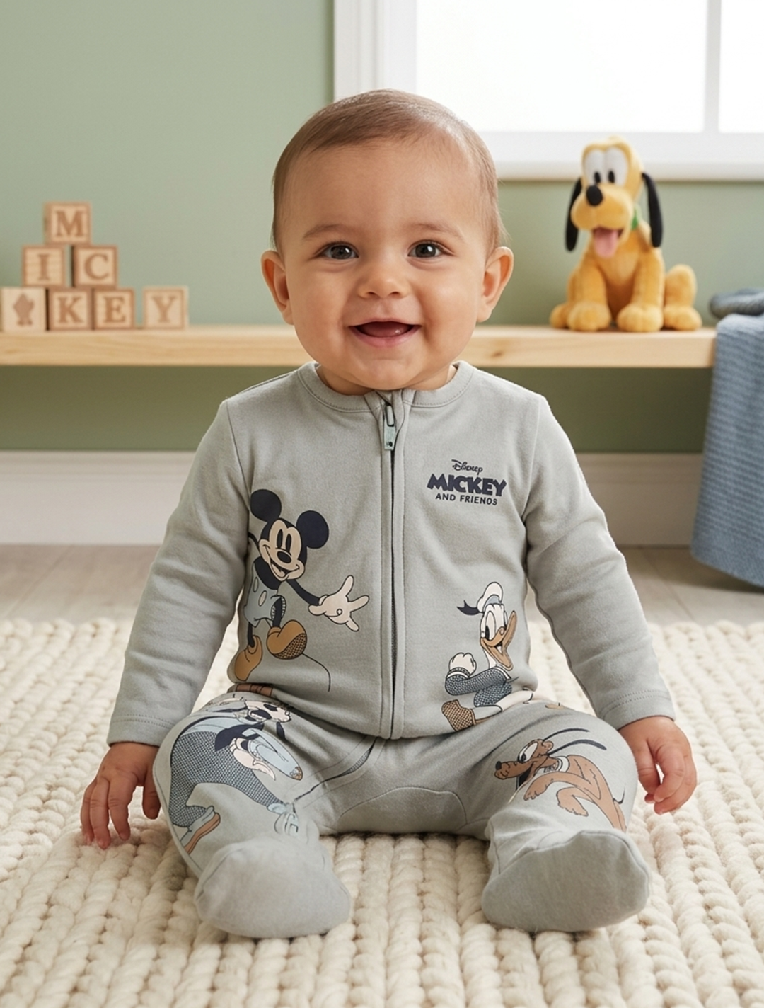 SAGE GREEN MICKEY ZIPPER SLEEPSUIT
