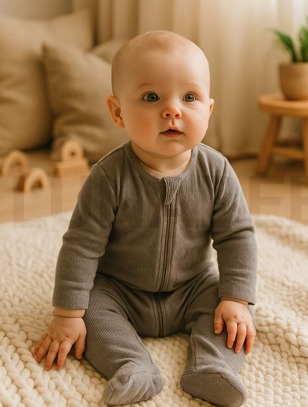 GREY RIBBED SLEEPSUIT