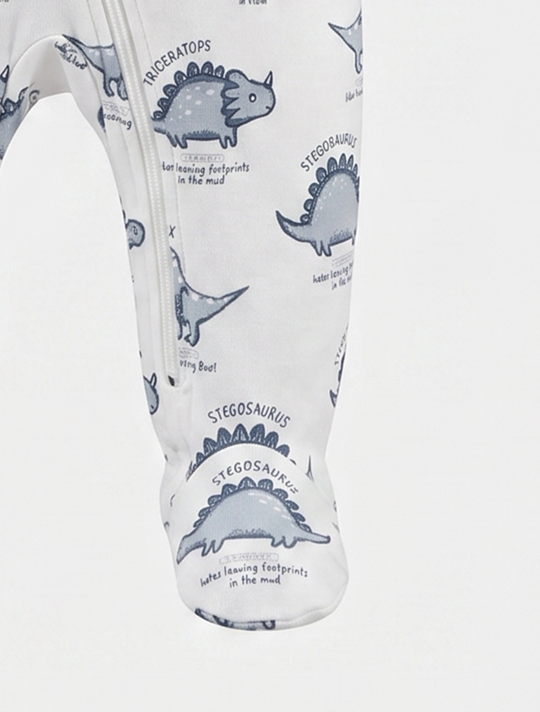 White dino printed zipper sleepsuit
