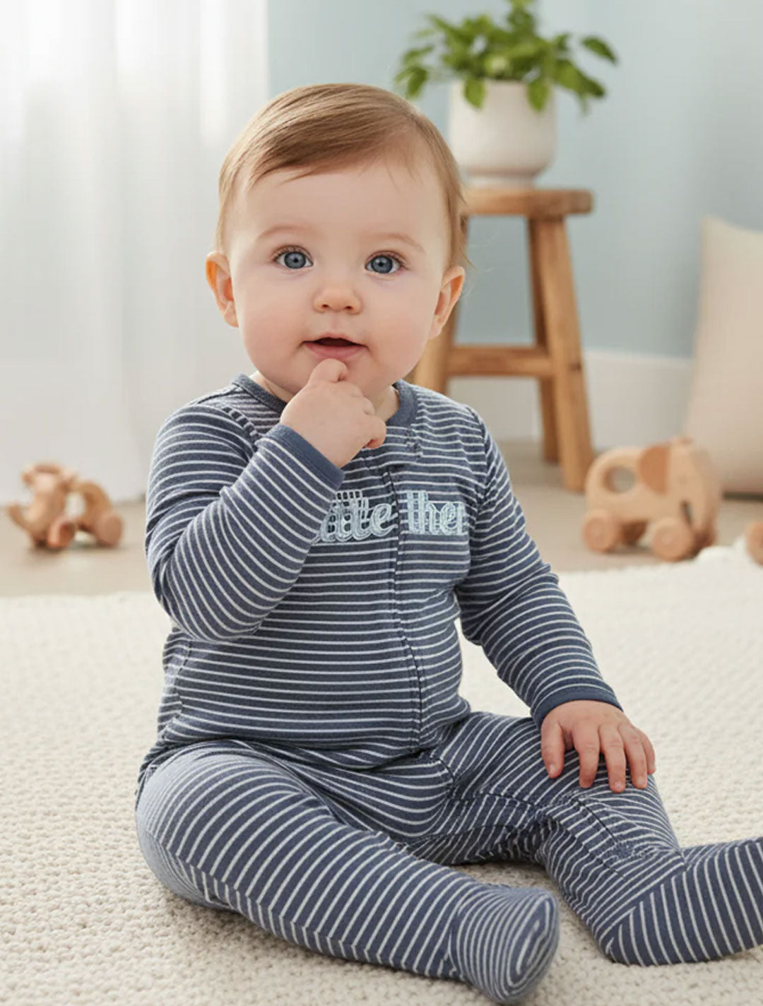 DARK GREY STRIPPED SLEEPSUIT
