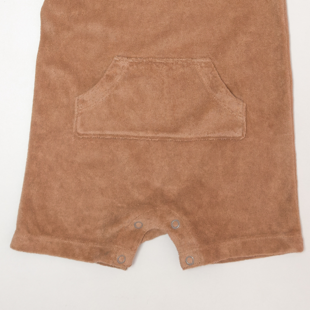 BROWN VELVET HOODED JUMPSUIT