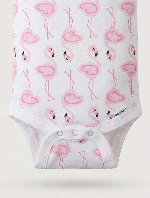Pink flamingos patterned onesie