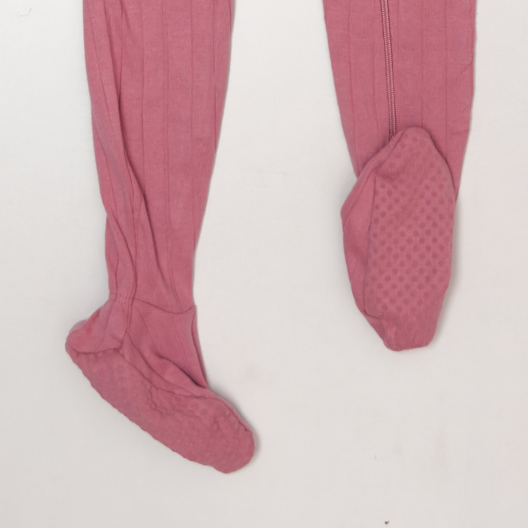 PINK RIBBED SLIM FITTED SLEEPSUIT
