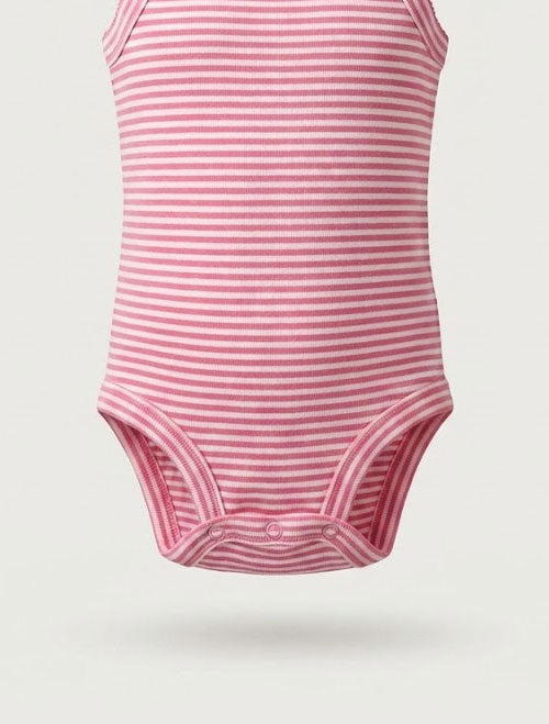 Ruffle-Neck Striped Cami Onesie Pink
