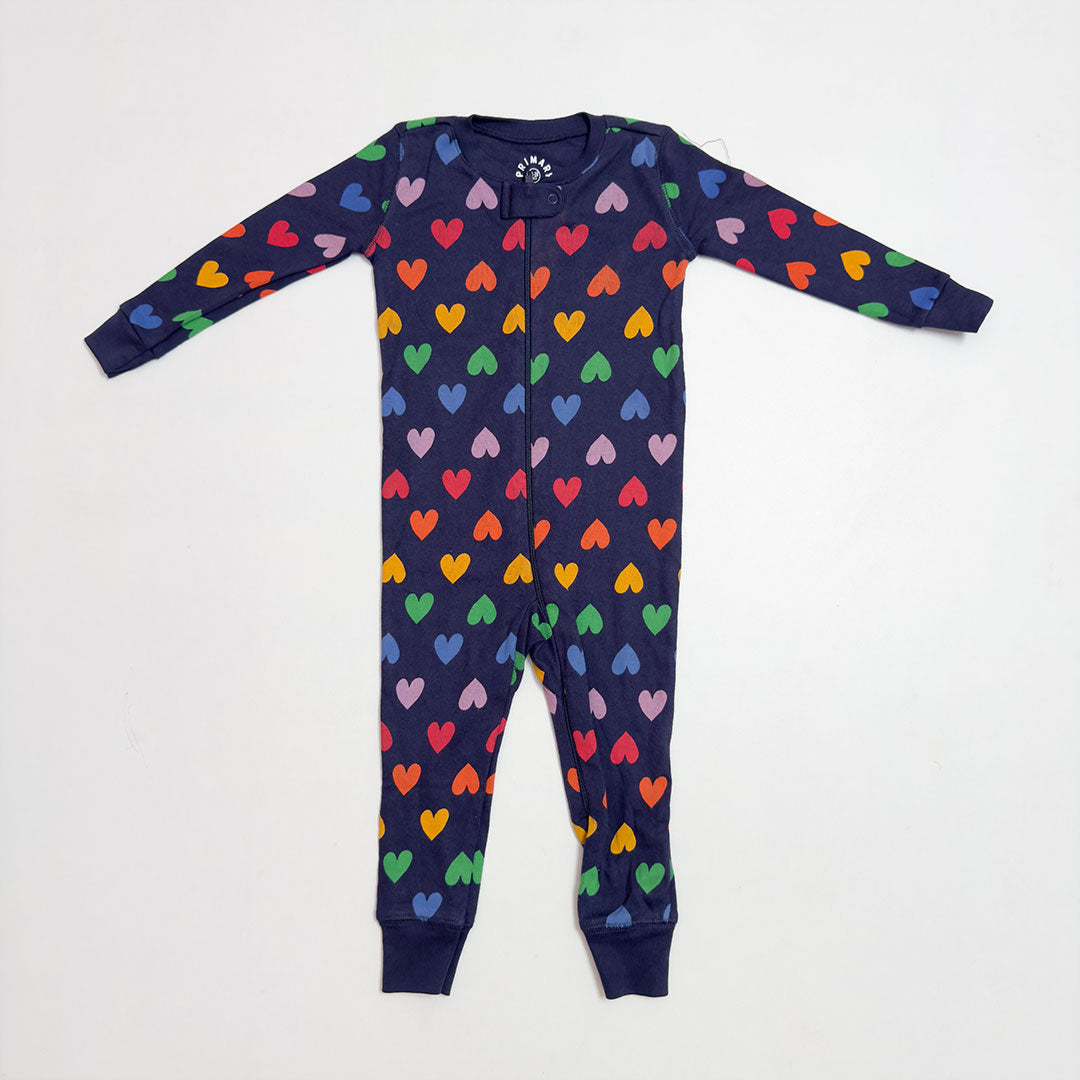 NAVY BLUE LOVE PRINTED ZIPPER ROMPER