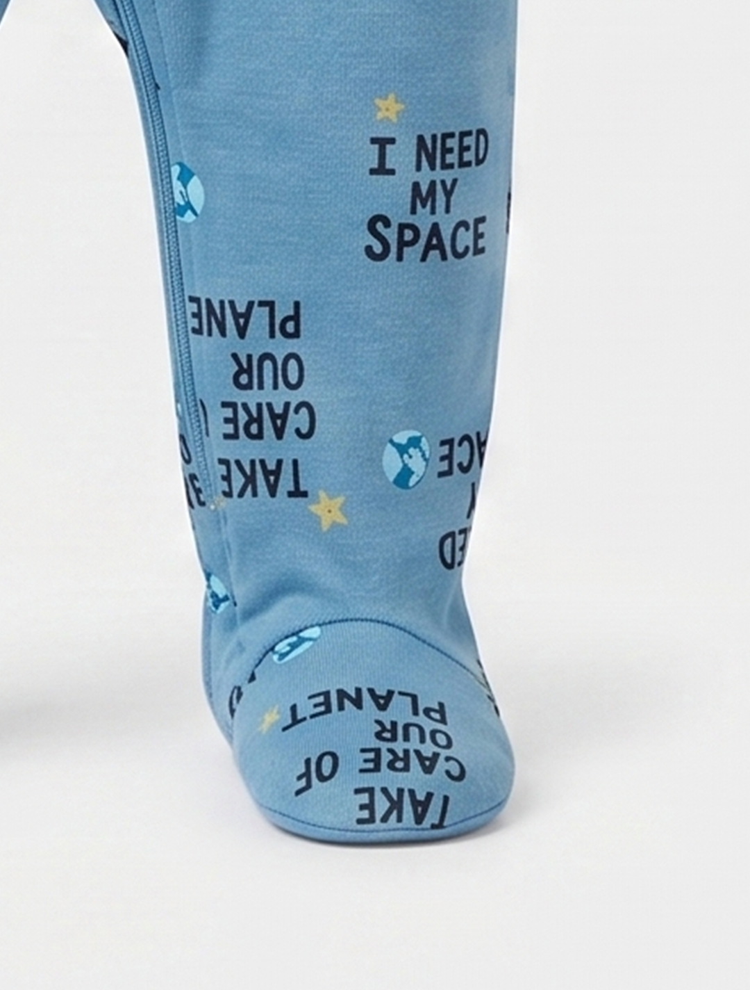 Blue printed zippepr sleepsuit