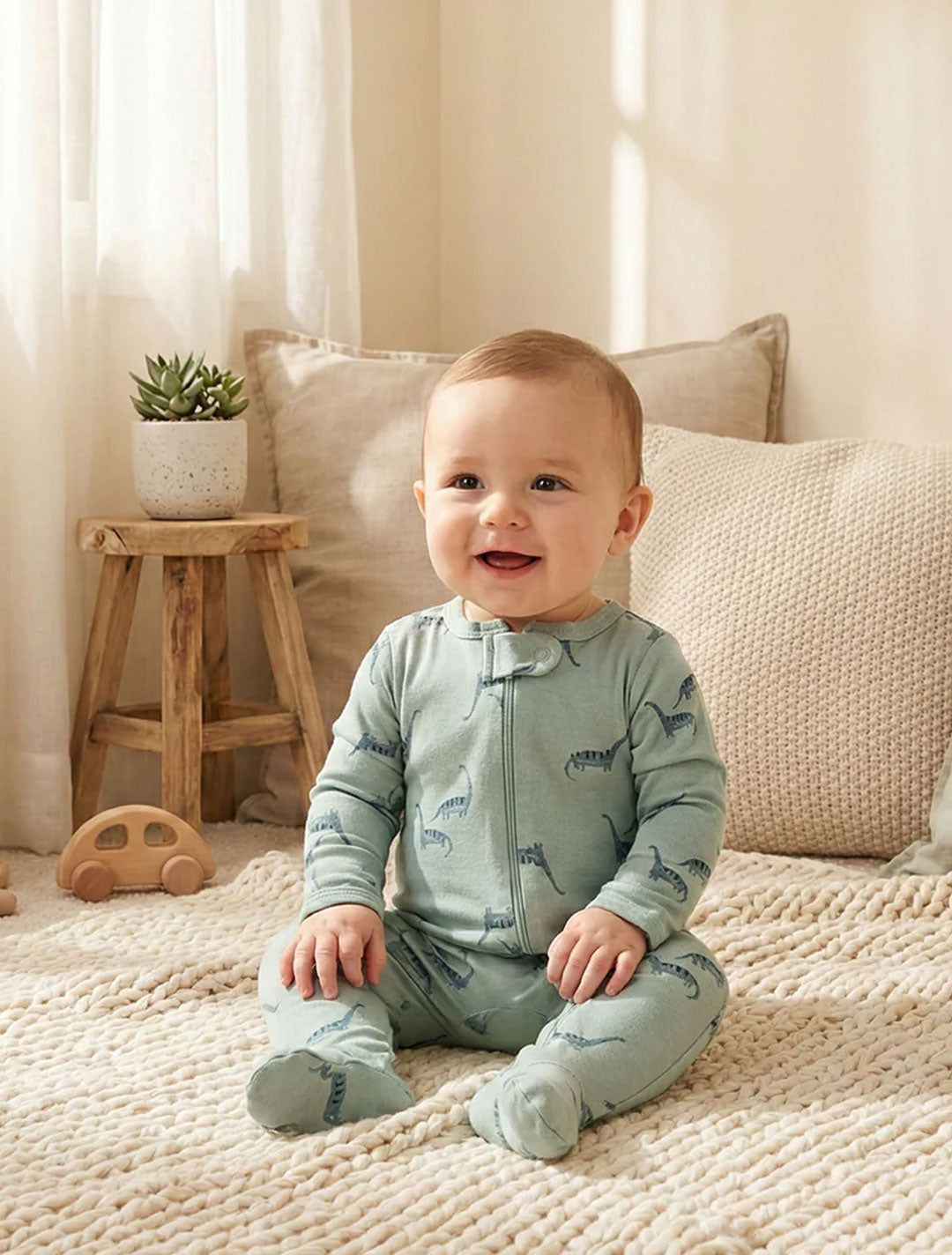 GREEN DINO ZIPPER SLEEPSUIT
