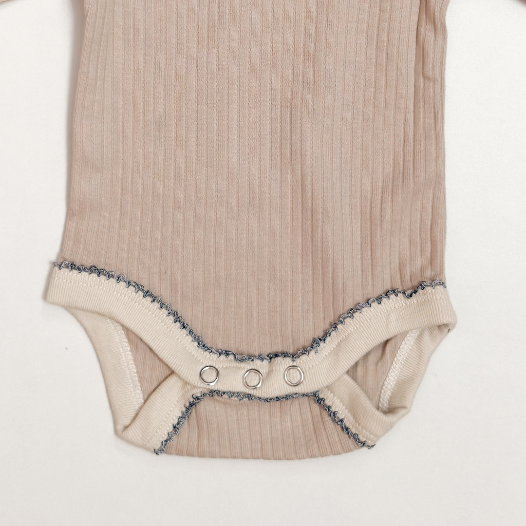 BEIGE RIBBED YELLOW BORDER ONESIE