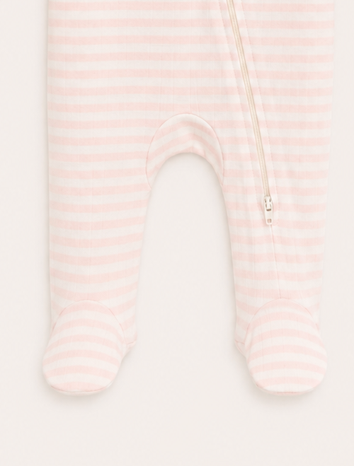 Pink and white stripes ribbed sleepsuit