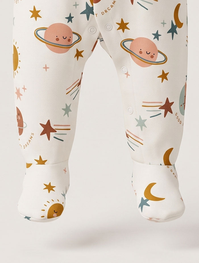 White printed button sleepsuit