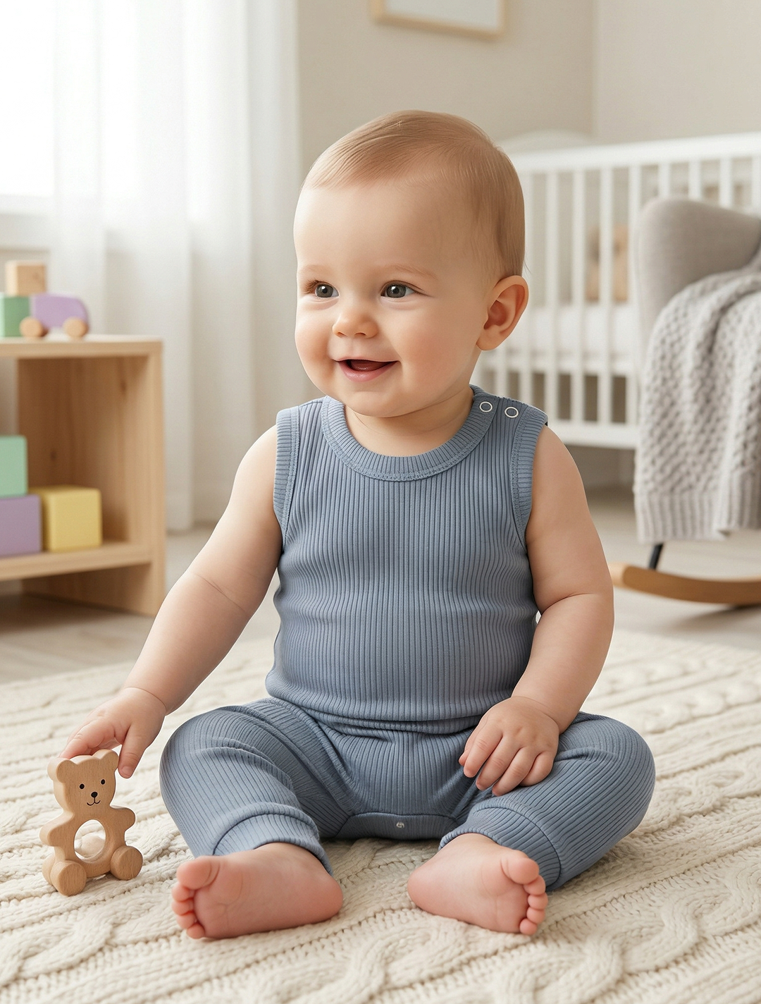 BLUE RIBBED SLEEVELESS ROMPER