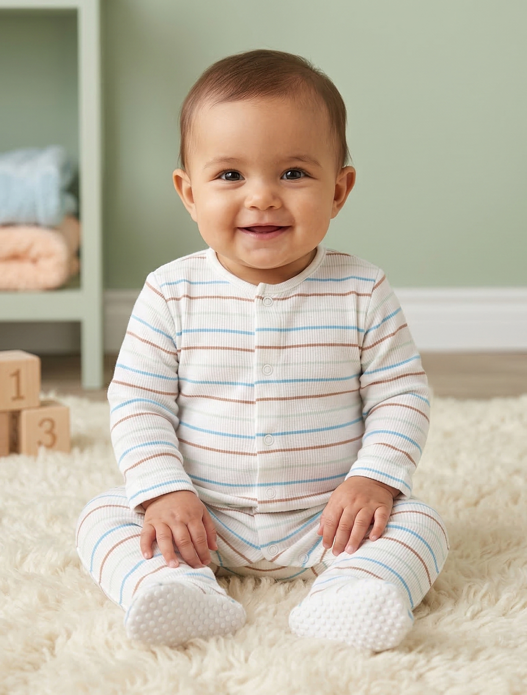 STRIPED KNITTED SLEEPSUIT