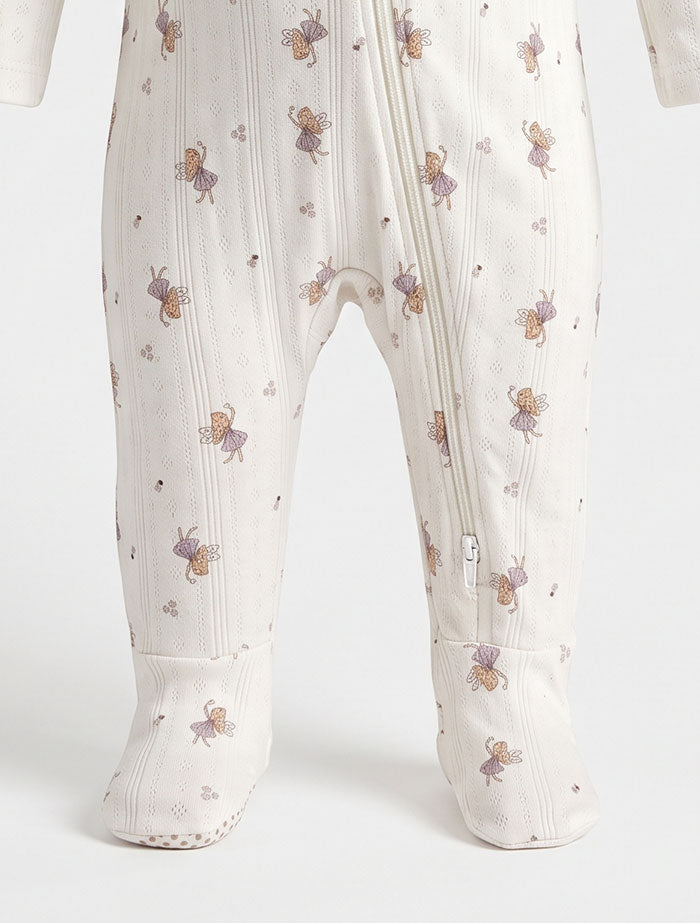 Lavender pointelle 2 way zipper sleep suit