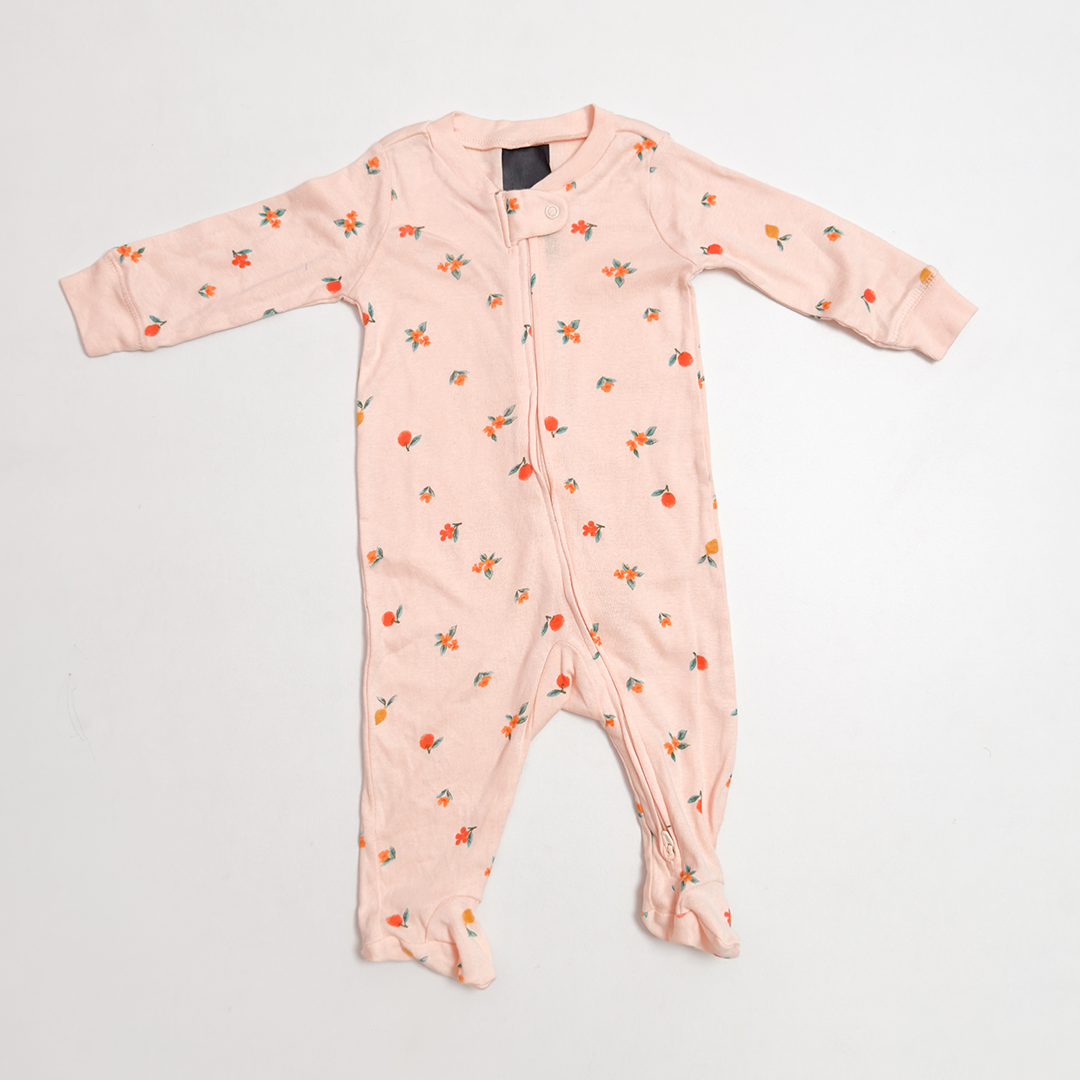 PEACH FLORAL PRINTED ZIPPER SLEEPSUIT