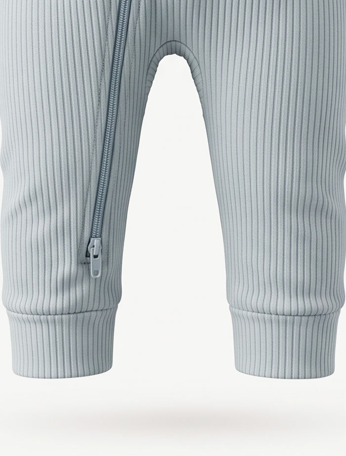 Light blue ribbed 2 way zipper romper