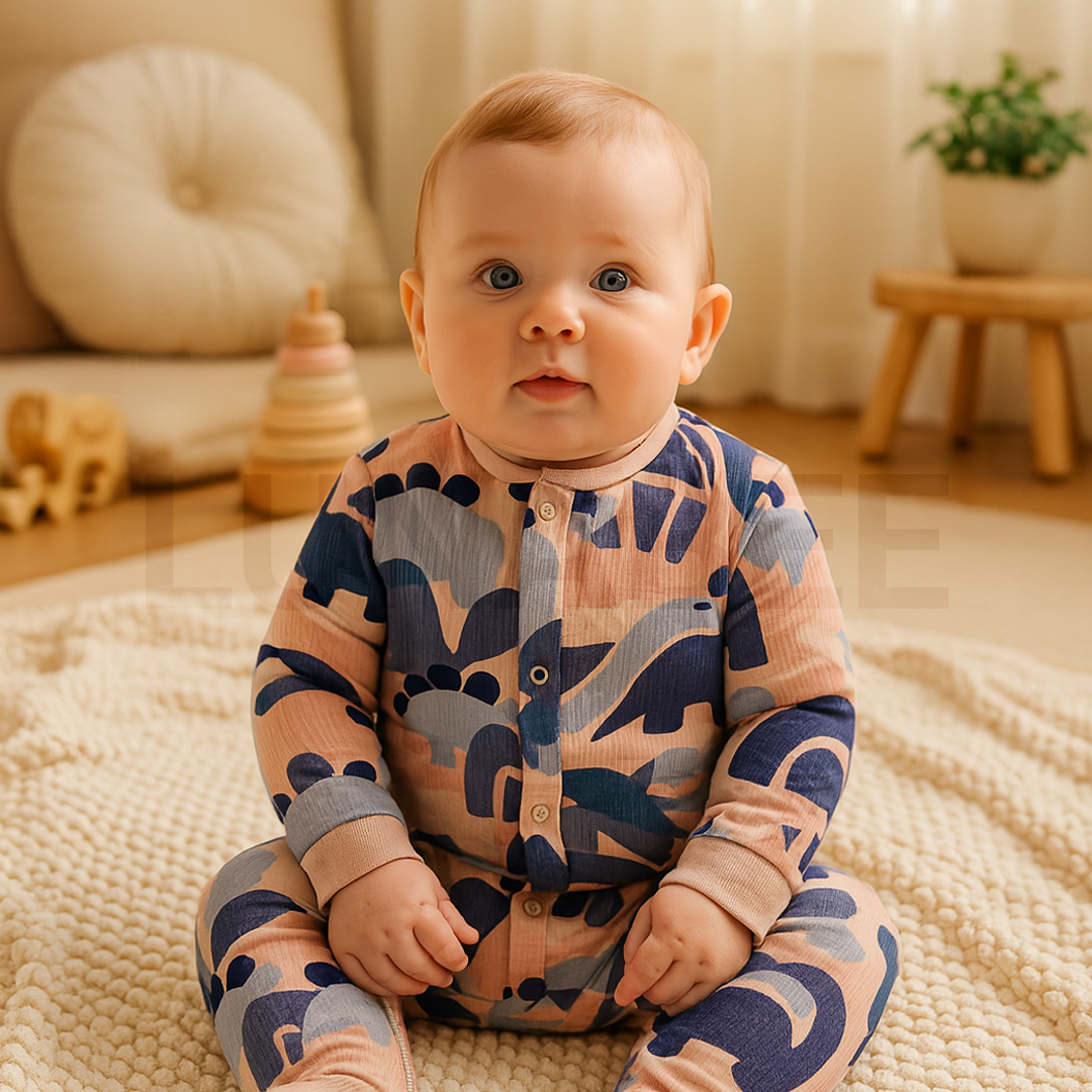 DINO PRINT RIBBED SLEEPSUIT