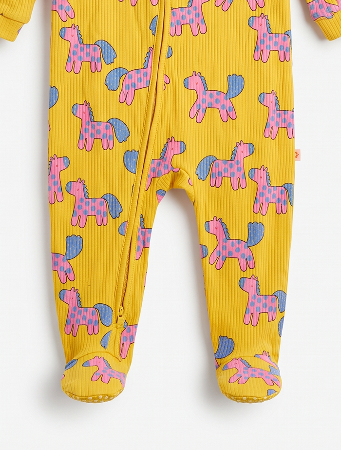 Yellow ribbed zipper sleep suit