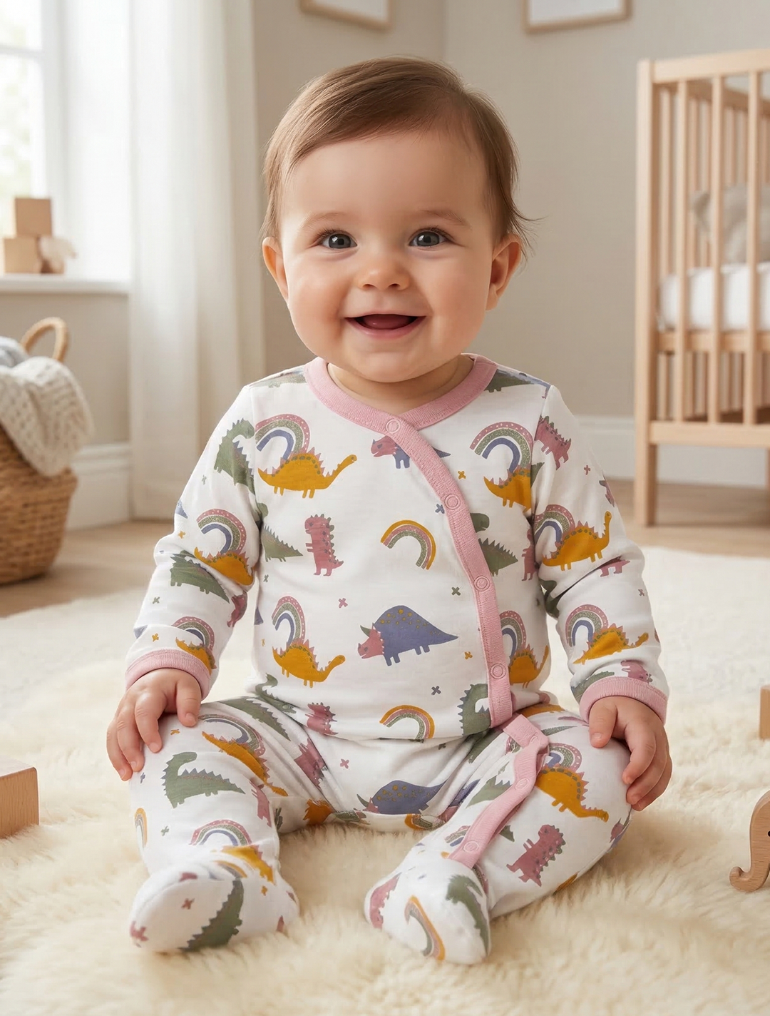 DINO PRINTED PATTERNED SLEEPSUIT