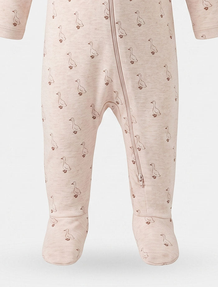 Beige duck printed 2 way zipper sleepsuit