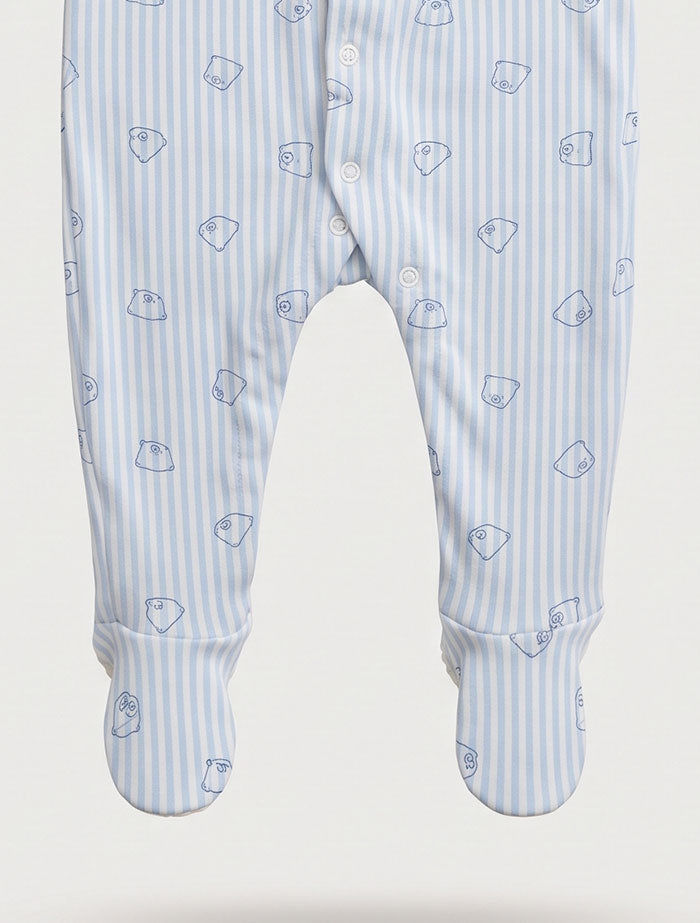 Blue stripes bear button sleepsuit