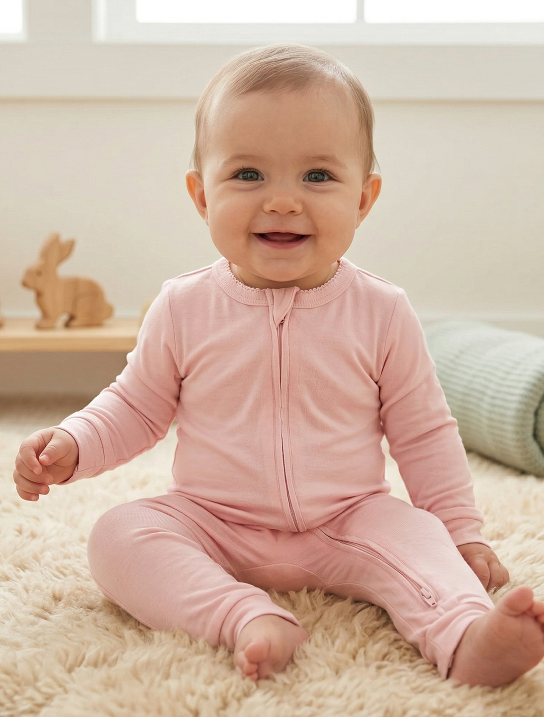POWDER PINK VISCOUS PLAIN SLEEPSUIT