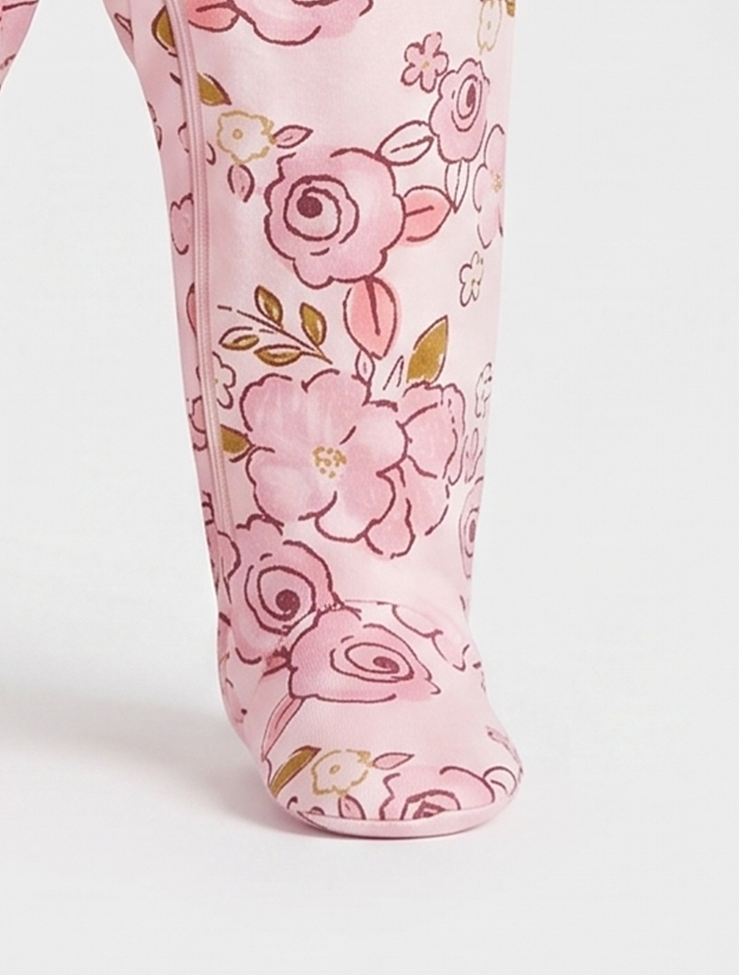 PINK FLORAL PRINTED ZIPPER SLEEPSUIT