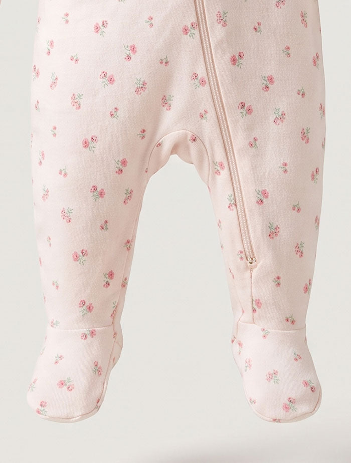 Powder pink zipper floral sleepsuit