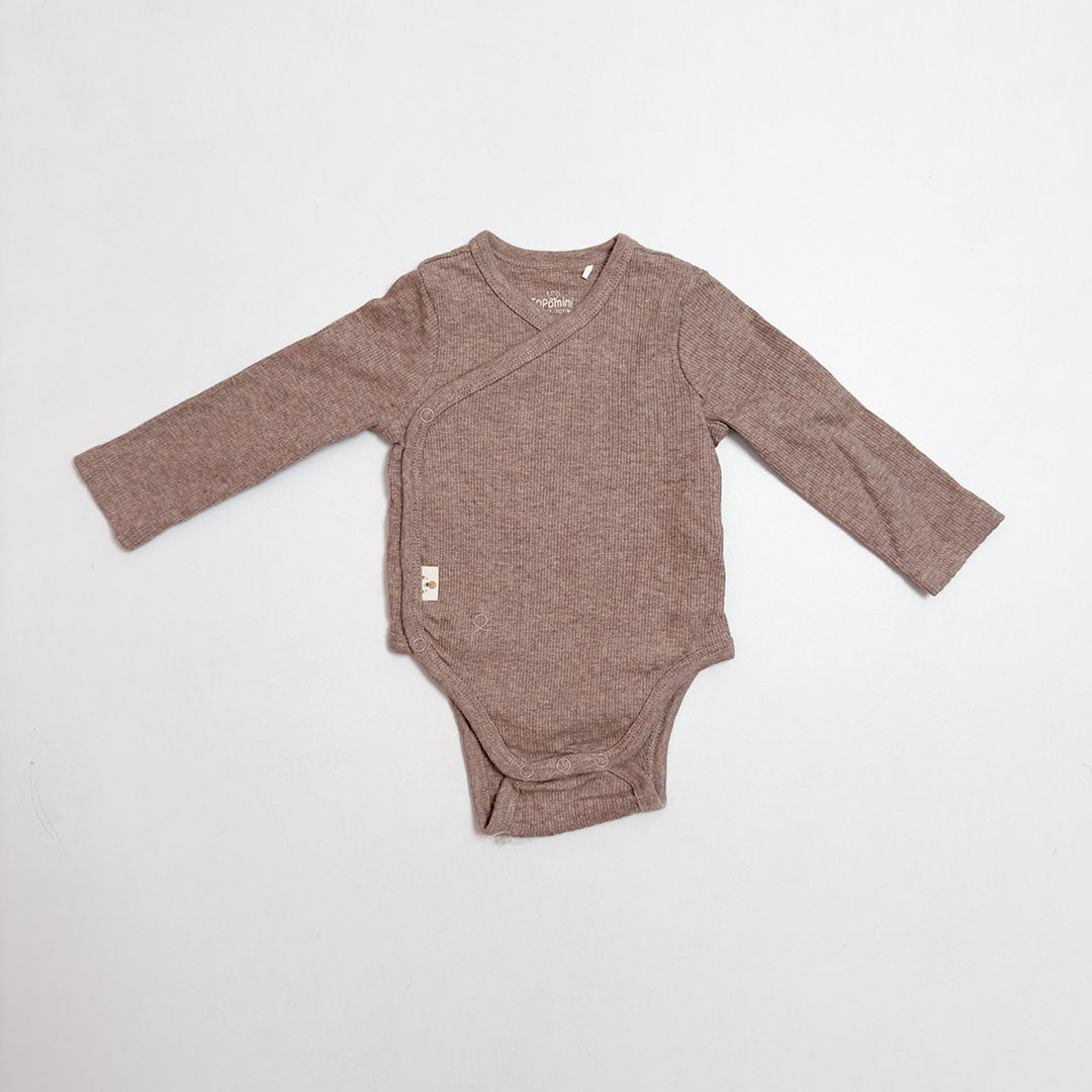 COFFEE BROWN RIBBED WRAPOVER ONESIE