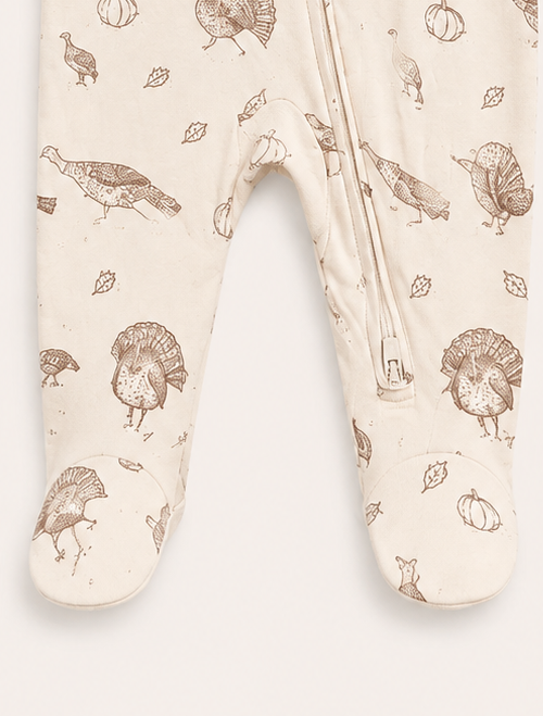 Beige zipper printed sleepsuit