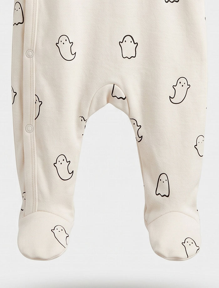 Off white printed button sleepsuit