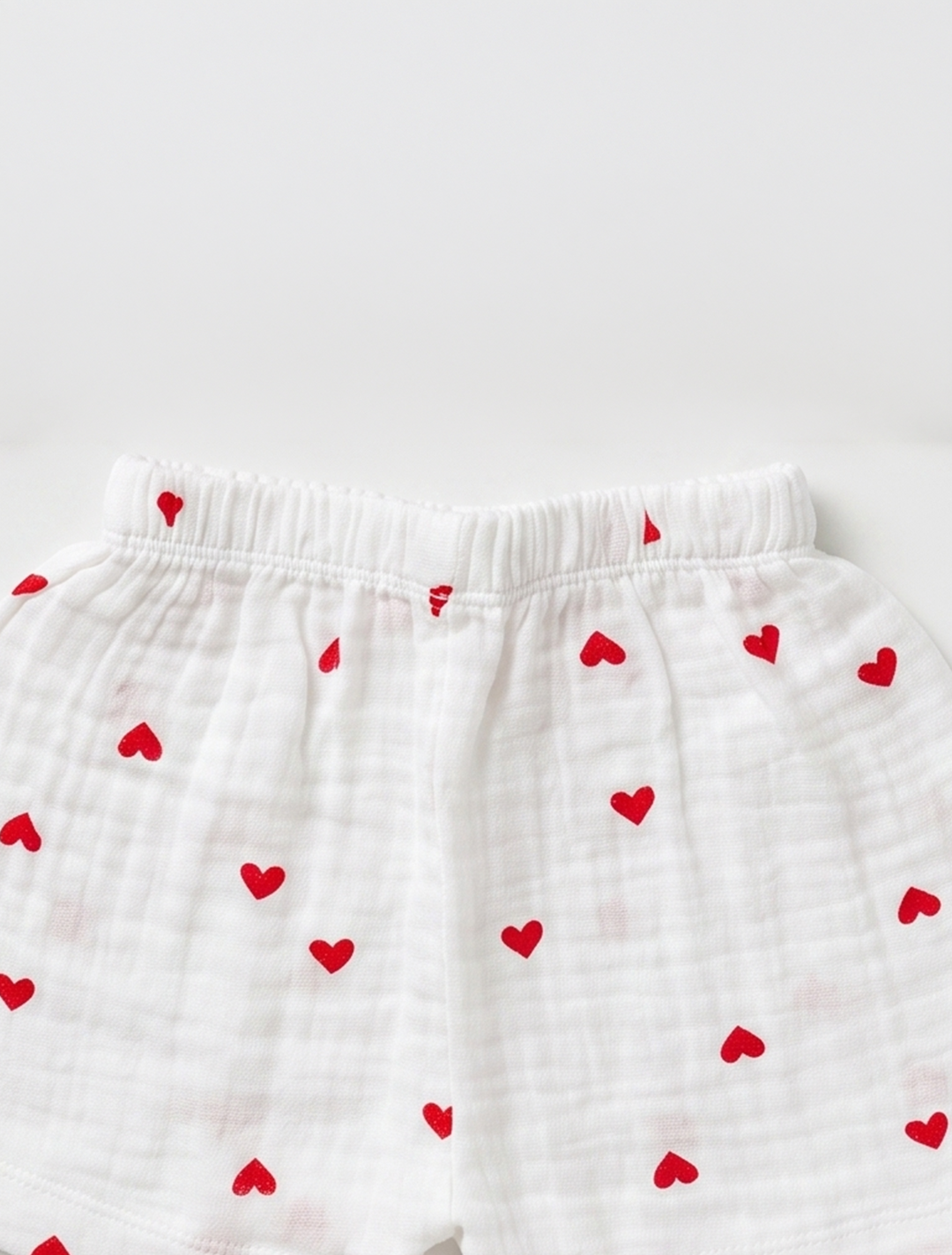 Heart-Print Muslin Shirt & Shorts Co-ord Set – White & Red