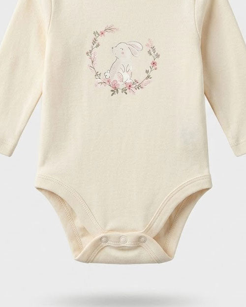 Beige bunny printed onesie