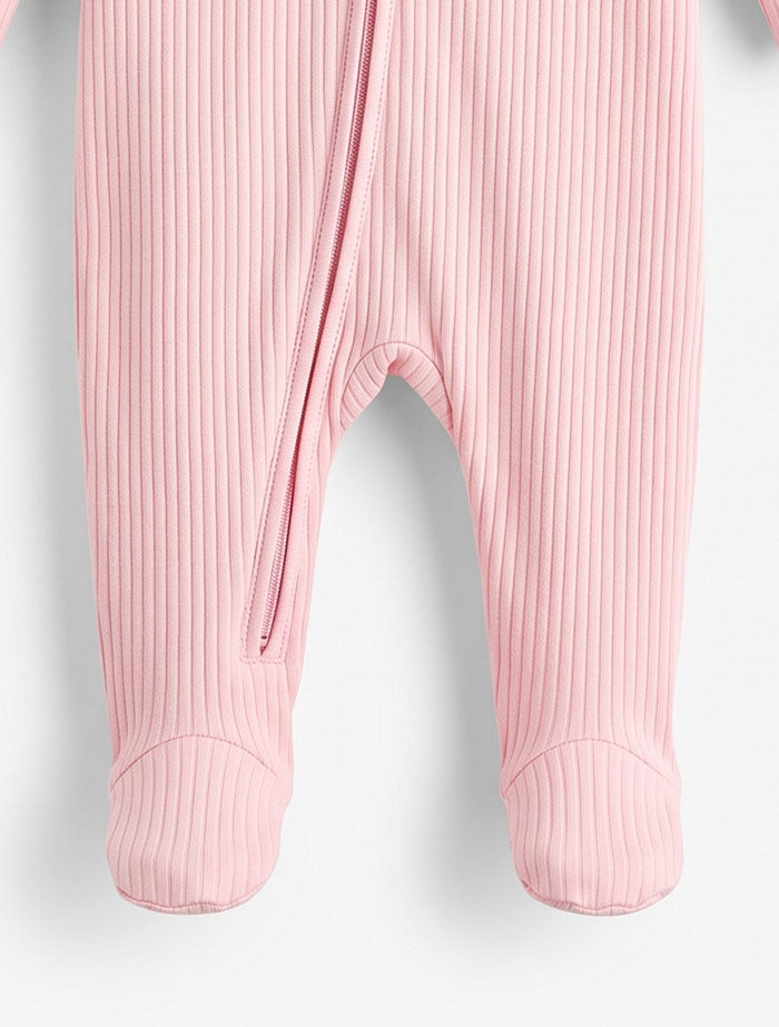 Pink ribbed 2 way zipper sleepsuit
