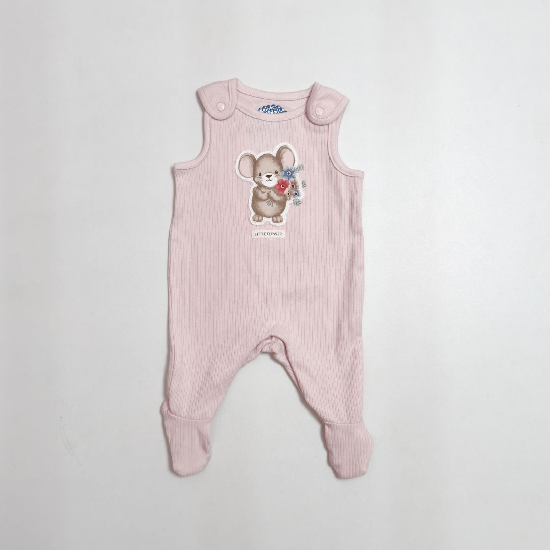 BLUE RIBBED LITTLE FLOWER SLEEPSUIT