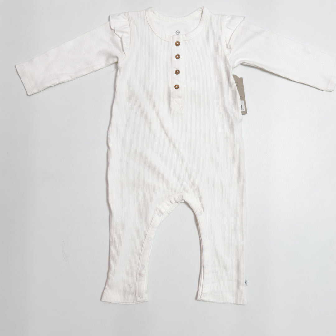 WHITE RUFFLED RIBBED ROMPER